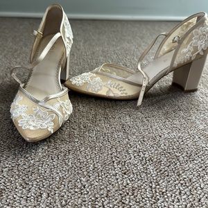 Bella Belle Chelsea Lace Nude Block Heel Wedding Shoes, 9.5